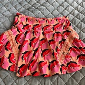Free People Pink and Black Floral A-Line Skirt